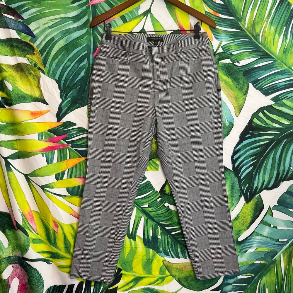 Banana Republic 6P Sloan Black White Slim Crop Plaid Spring Summer Work Pants